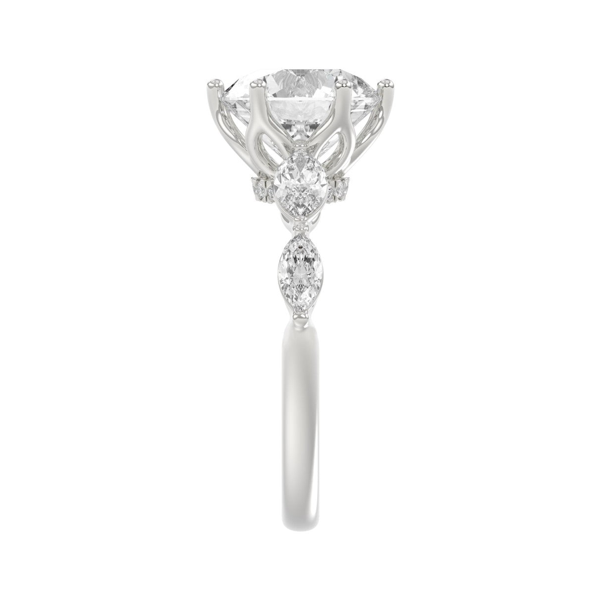 Luxury 14K White Gold  Bridal Ring for Ladies 3 3/4CT Round &amp; Marquise Cut Diamonds 3.00CT Round Center stone (Color F-G -Clarity VS1/VS2)