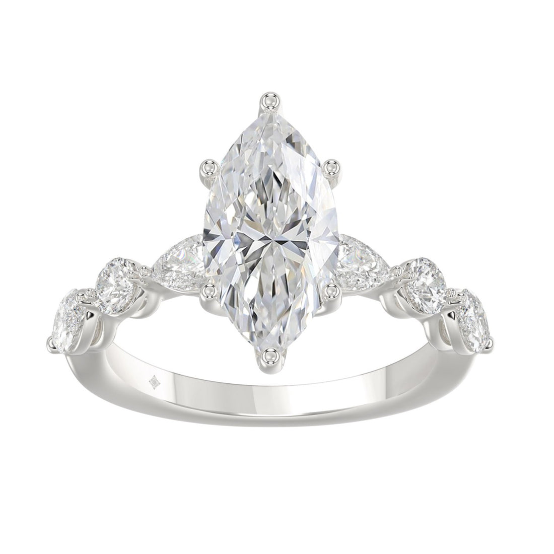 14K White Gold  Bridal Fashion Ring for Ladies 4CT Round &amp; Marquise&amp; Pear Cut Diamonds 3.00CT Marquise Center stone (Color F-G -Clarity VS1/VS2)