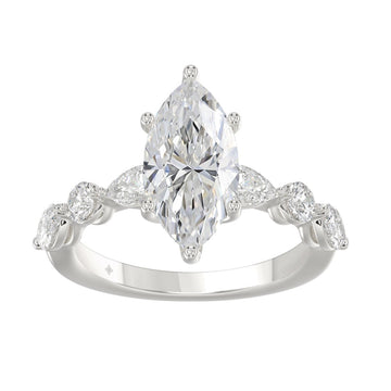 14K White Gold  Bridal Fashion Ring for Ladies 4CT Round &amp; Marquise&amp; Pear Cut Diamonds 3.00CT Marquise Center stone (Color F-G -Clarity VS1/VS2)