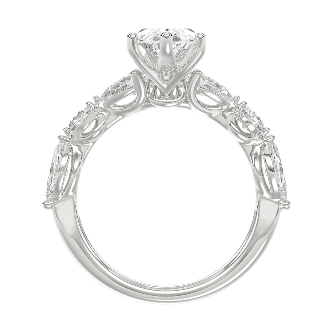 14K White Gold  Bridal Fashion Ring for Ladies 4CT Round &amp; Marquise&amp; Pear Cut Diamonds 3.00CT Marquise Center stone (Color F-G -Clarity VS1/VS2)