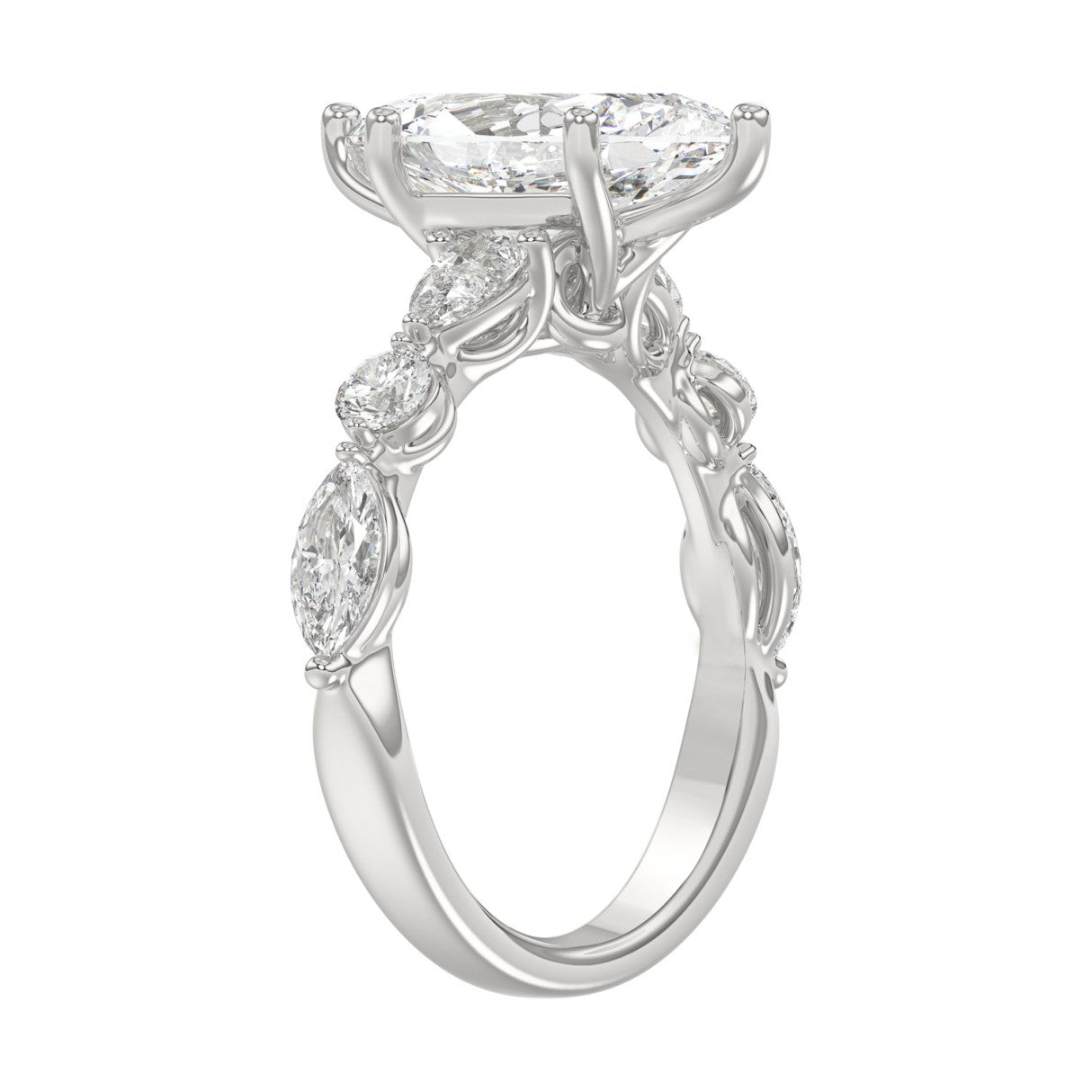 14K White Gold  Bridal Fashion Ring for Ladies 4CT Round &amp; Marquise&amp; Pear Cut Diamonds 3.00CT Marquise Center stone (Color F-G -Clarity VS1/VS2)
