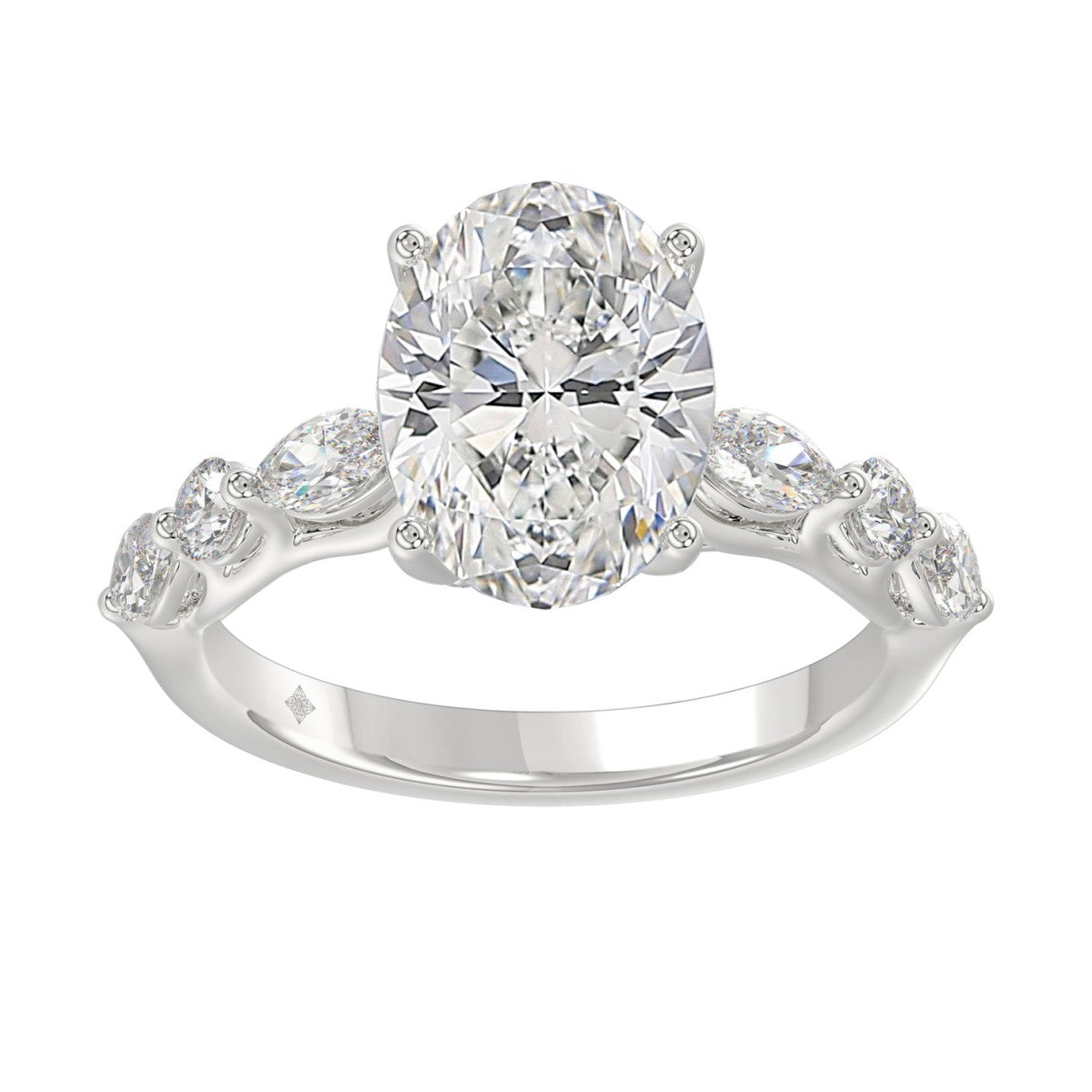 Elegant 14K White Gold  Bridal Fancy Ring for Ladies 3 3/4CT Round &amp; Marquise&amp; Oval Cut Diamonds 3.00CT Center stone (Color F-G -Clarity VS1/VS2)