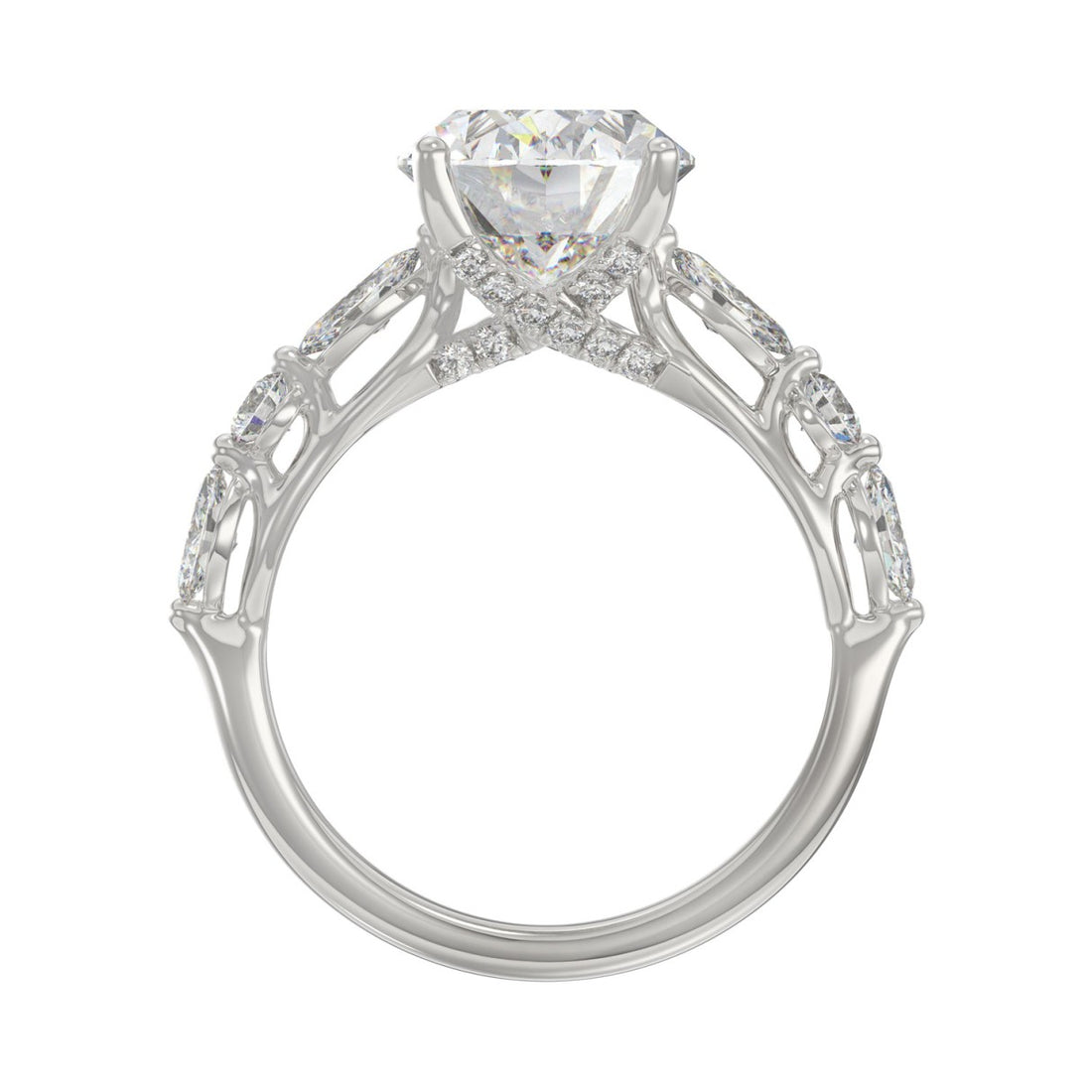 Elegant 14K White Gold  Bridal Fancy Ring for Ladies 3 3/4CT Round &amp; Marquise&amp; Oval Cut Diamonds 3.00CT Center stone (Color F-G -Clarity VS1/VS2)
