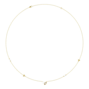 10K Yellow Gold Pearl &amp; Ladies Necklace 1/5CT  Marquise Diamonds (Color F-G -Clarity VS1/VS2)