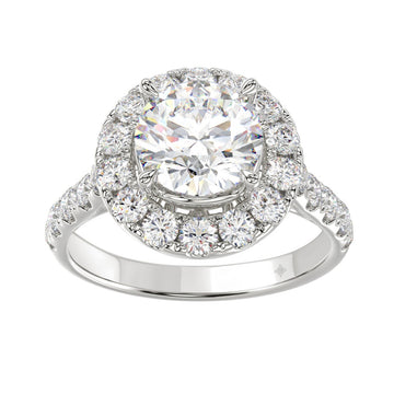 14K White Gold 2 1/2Ct Round Lab Grown Diamond Halo Engagement Ring 1 1/2Ct Round Center Stone (Color F-G Clarity Vs1/Vs2)