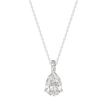 LADIES SOLITAIRE PENDANT WITH CHAIN 1CT PEAR DIAMOND 14K WHITE GOLD