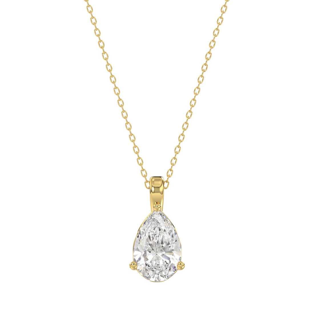 LADIES SOLITAIRE PENDANT WITH CHAIN 1CT PEAR DIAMOND 14K YELLOW GOLD