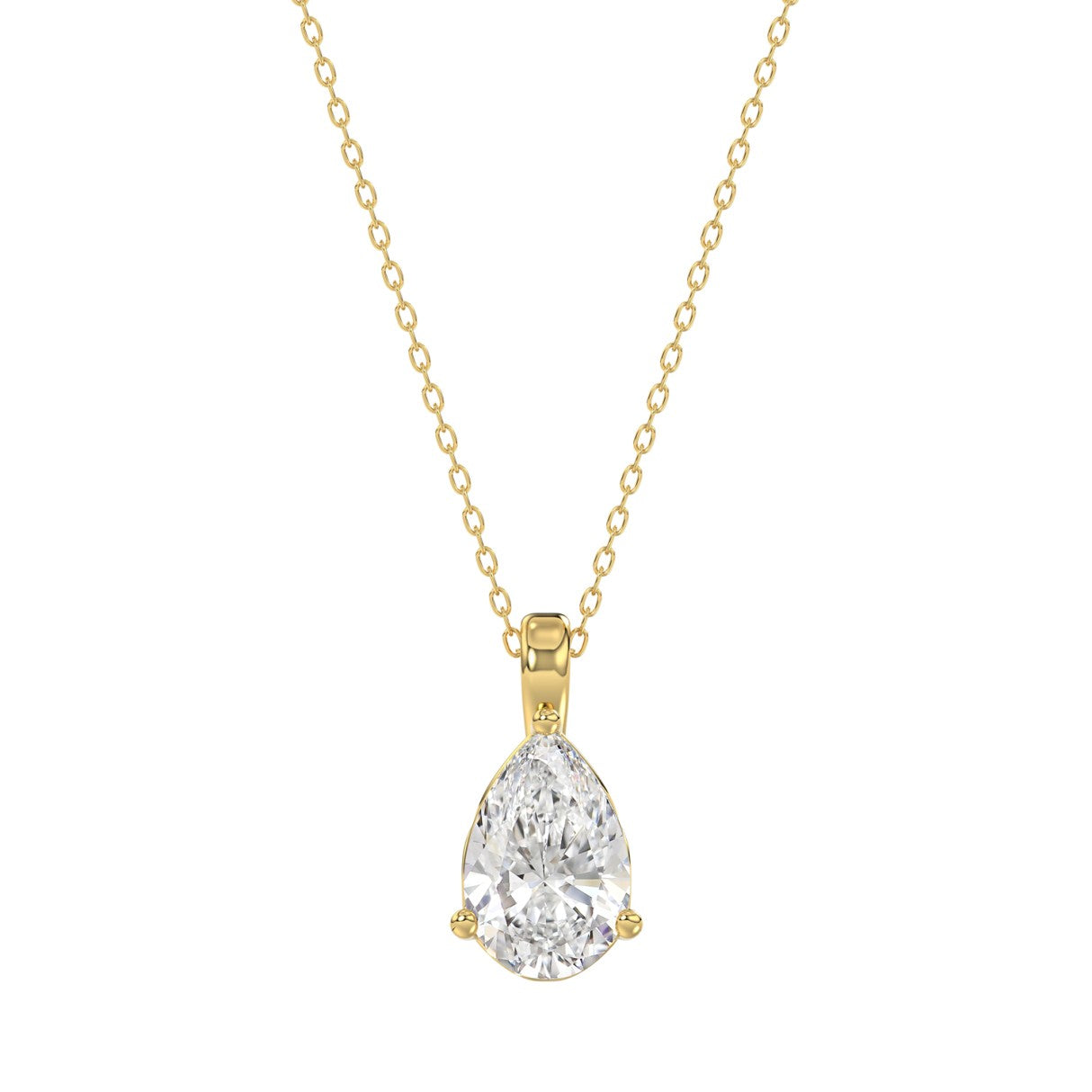 LADIES SOLITAIRE PENDANT WITH CHAIN 1CT PEAR DIAMOND 14K YELLOW GOLD
