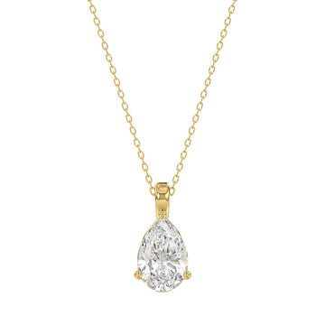 LADIES SOLITAIRE PENDANT WITH CHAIN 1CT PEAR DIAMOND 14K YELLOW GOLD