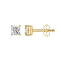LADIES SOLITAIRE EARRINGS 1CT PRINCESS DIAMOND 14K YELLOW GOLD