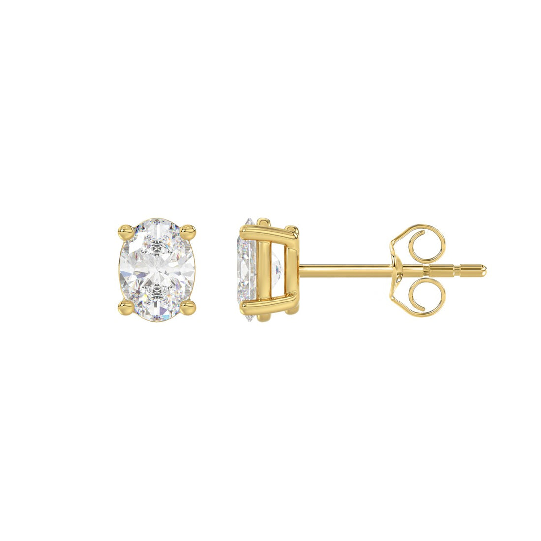LADIES SOLITAIRE EARRINGS 1CT OVAL DIAMOND 14K YELLOW GOLD