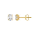 LADIES SOLITAIRE EARRINGS 1CT OVAL DIAMOND 14K YELLOW GOLD